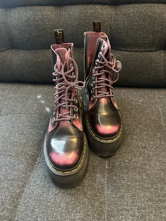 Dr. Martens Women's Metallic Burgundy Black Platform Combat Boots - Picture 1 of 6
